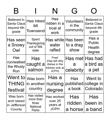 JCPH Holiday BINGO 2019! Bingo Card