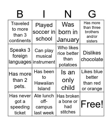 Find a Person Bingo Card