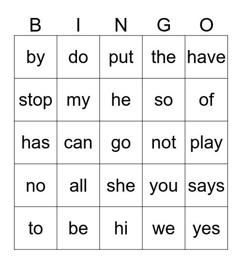 Sight Words 1 Bingo Card
