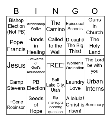 Clergy Conference Bingo Card