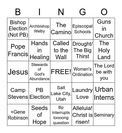 Clergy Conference Bingo Card
