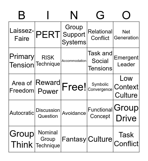 project 3C Bingo Card