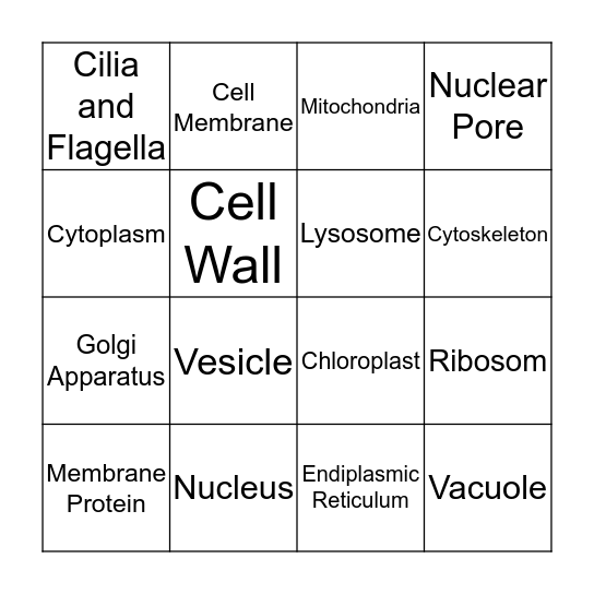 Organelle Bingo Card