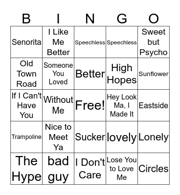 WMJH Singo Bingo Card