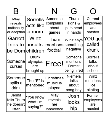 English Party Bingo Card