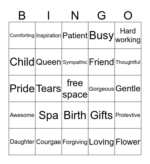 Happy Mother's Day Bingo Card