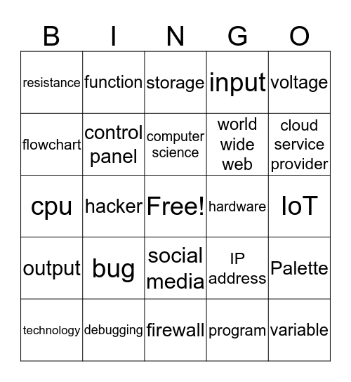 Computer Science Vocab Bingo Card