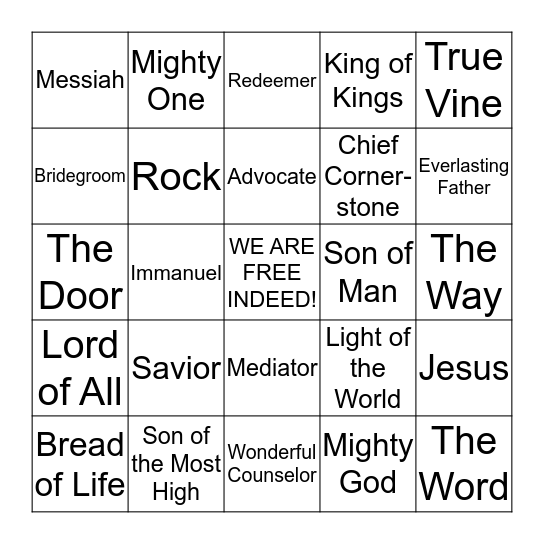 NAMES OF JESUS Bingo Card