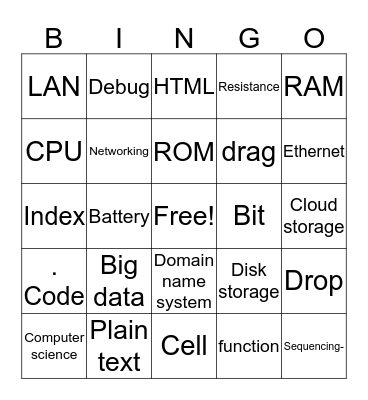 computer science vocab Bingo Card