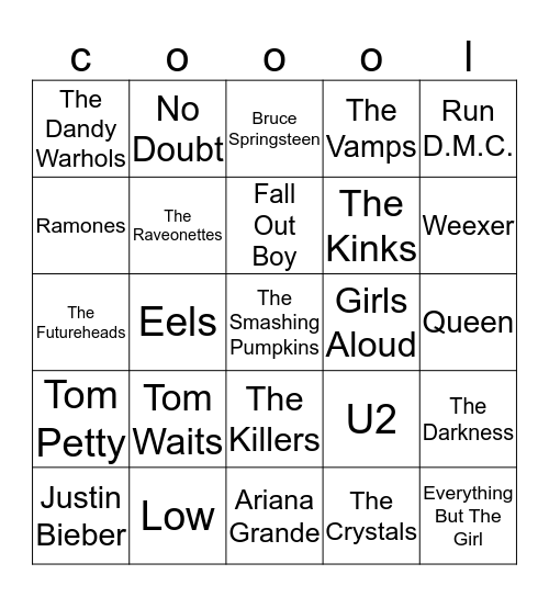 Jukebox Bingo Card