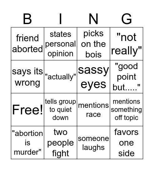 Untitled Bingo Card