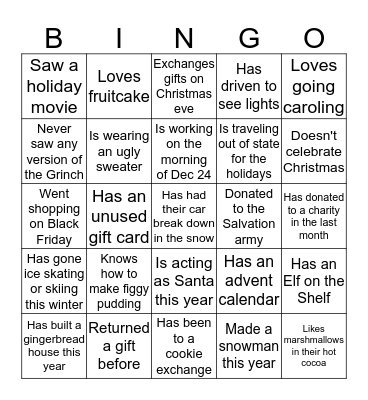 Holiday Bingo Card