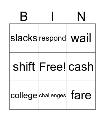 Vocabulary Words Bingo Card