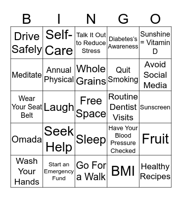 Wellness Bingo Card