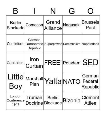 Cold War Bingo  Bingo Card