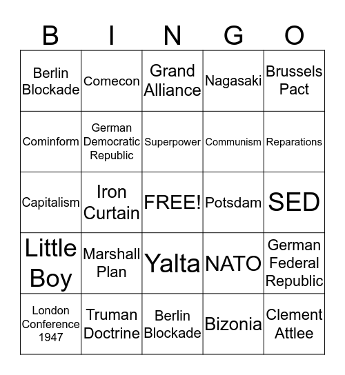 Cold War Bingo  Bingo Card