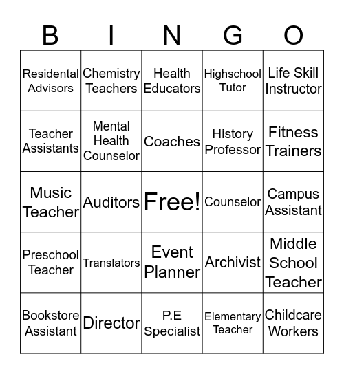 Education and Training Bingo Card