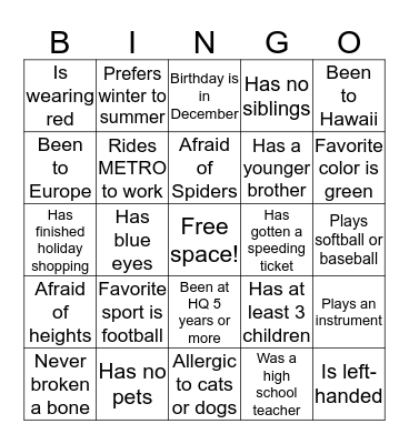 Meet and Greet Bingo Card