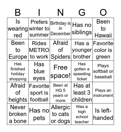 Meet and Greet Bingo Card