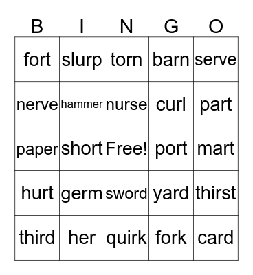 R Controlled Vowels Bingo Card