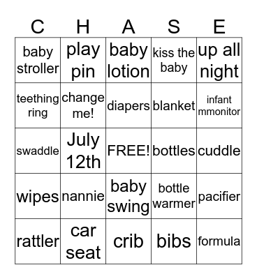 Baby Chase D Graham's 1st Bingo  Bingo Card