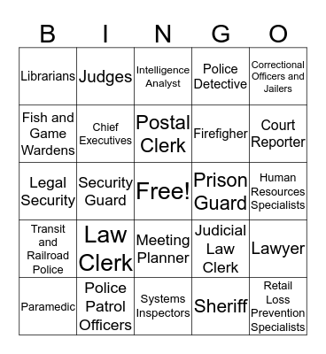 Law, Public Safety, Corrections, and Security Bingo Card