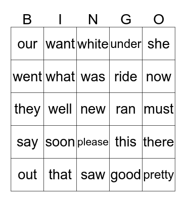 Primer sight words A Bingo Card