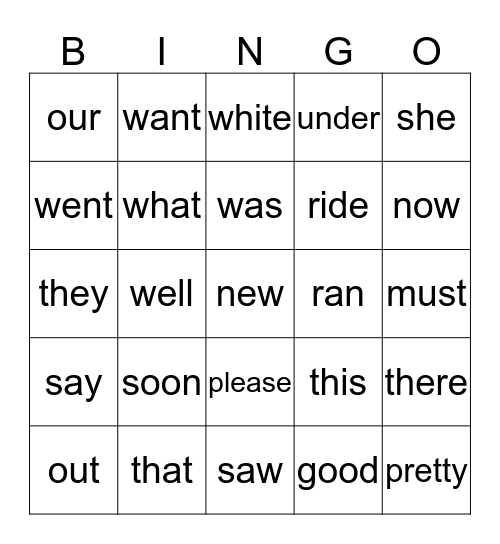 Primer sight words A Bingo Card