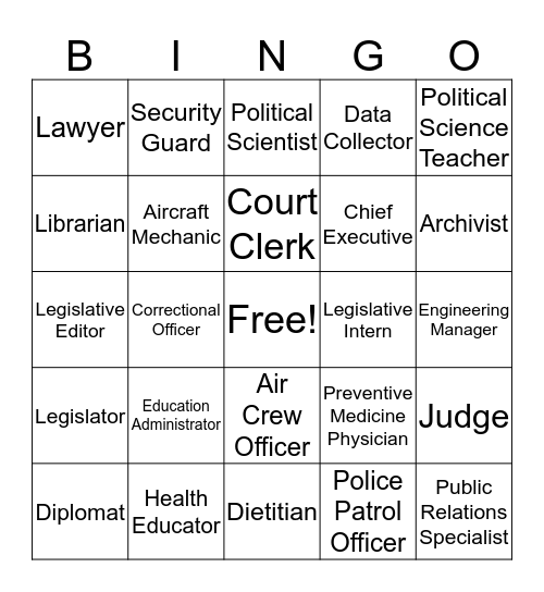 Government and Public Administration Bingo Card