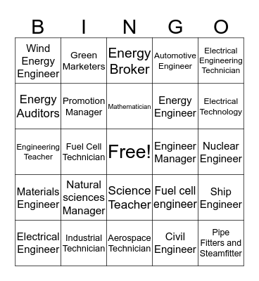 Energy and Energy Bingo Card