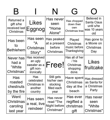 Holiday Bingo Card