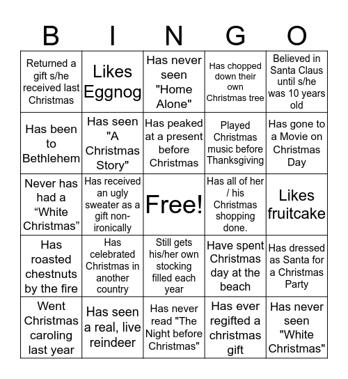 Holiday Bingo Card