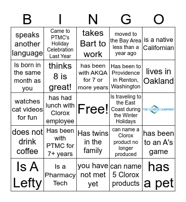 Find a PTMC Empl Bingo Card
