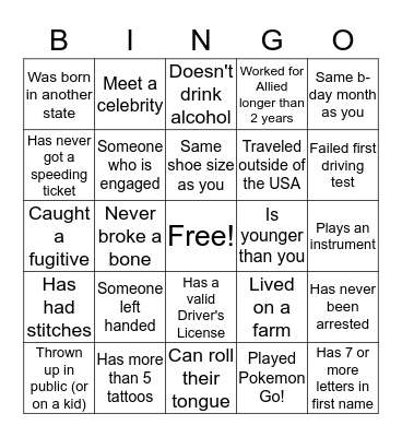 ALLIED CRAWFORD BINGO Card