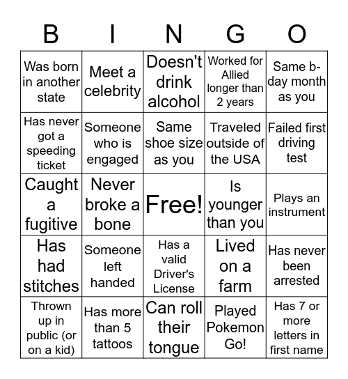 ALLIED CRAWFORD BINGO Card