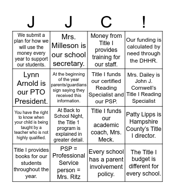 What is Title I Bingo Card