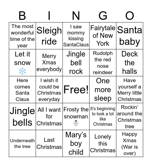 Christmas radio bingo Card