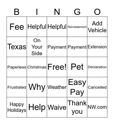 Untitled Bingo Card