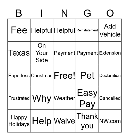 Untitled Bingo Card