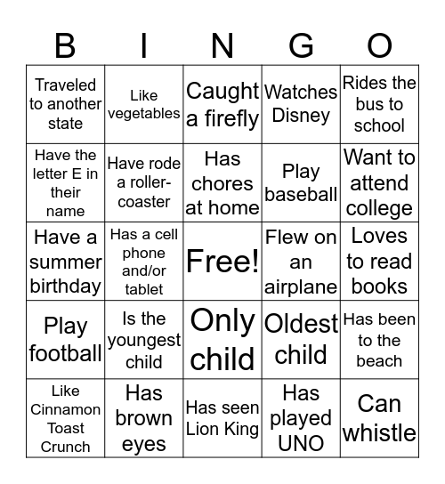 All about Me Bingo  Bingo Card