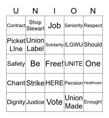 UNION Bingo Card