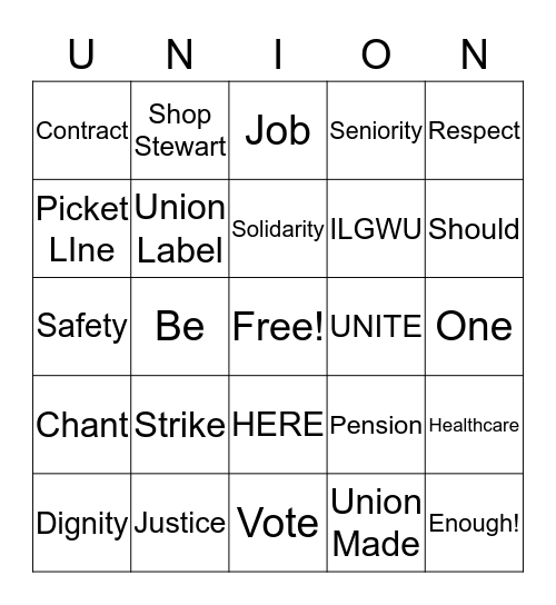 UNION Bingo Card