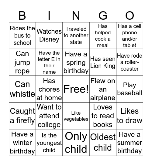 All about Me Bingo  Bingo Card