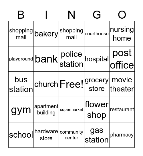 Places Around Town  Bingo Card