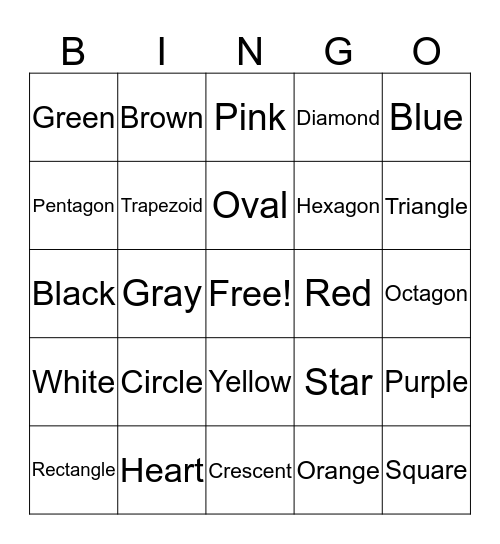 Colors & Shapes Bingo Card