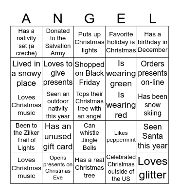 Christmas Angel Mingle Bingo Card