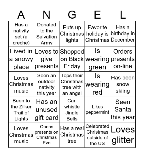 Christmas Angel Mingle Bingo Card