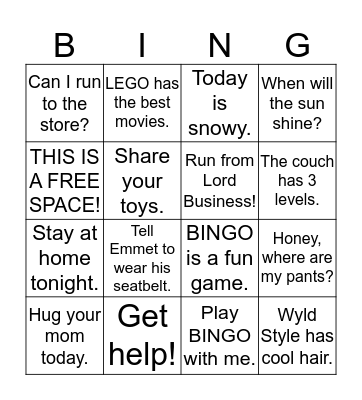 types of sentences BINGO Card