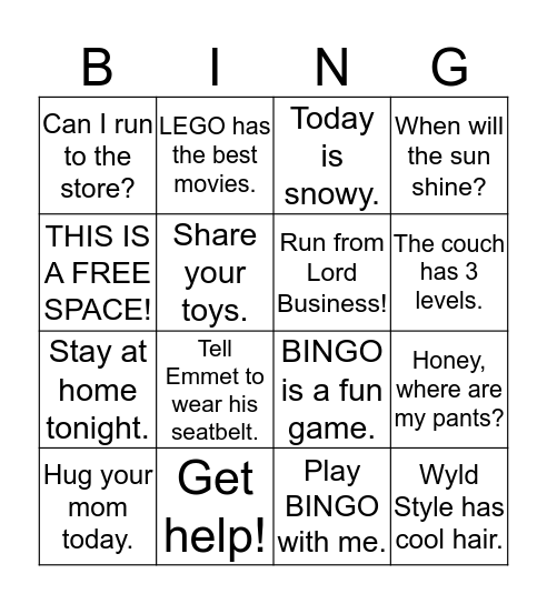 types of sentences BINGO Card