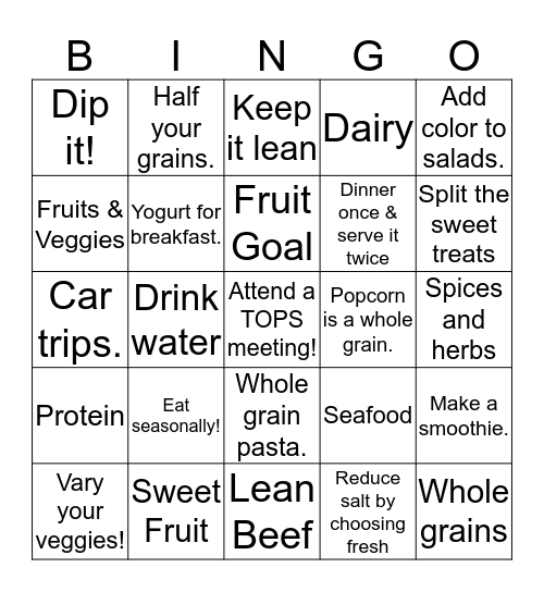 "My Plate" Bingo Card